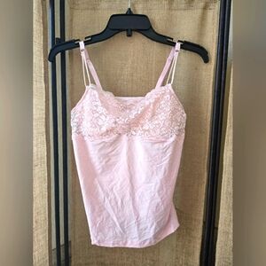 NWOT Women's Portada Collection Pink Lace Trim Cami Top Size Large
